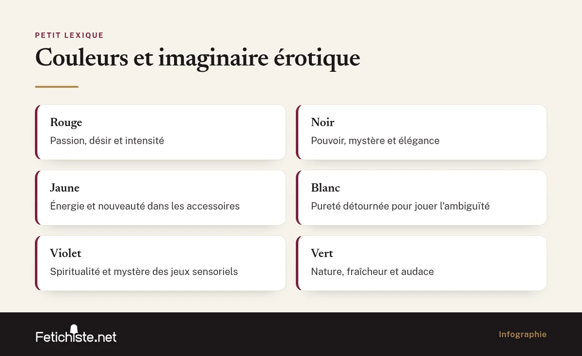 Infographie : Couleurs et imaginaire érotique (rouge, noir, jaune, blanc, violet, vert)